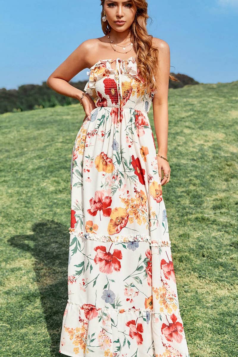 CWDMD5780_NEW SEXY SLEEVELESS SUSPENDER PRINTED DRESS