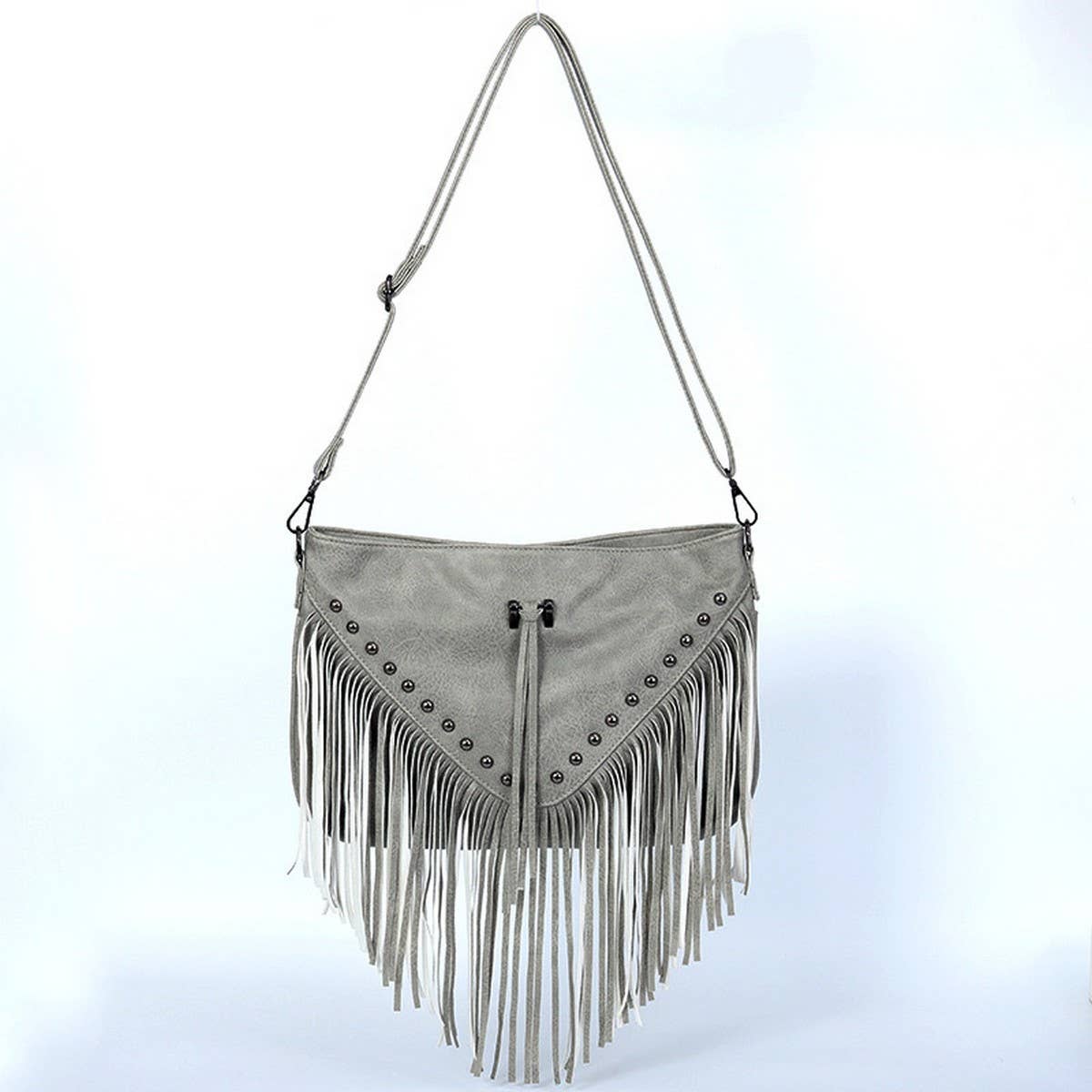 CWAB4537_PU LEATHER RIVET TASSEL SHOULDER CROSSBODY BAG