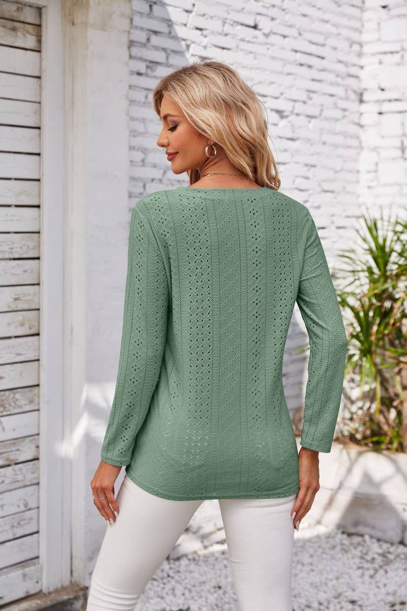 CWTBLL1042_V-NECK LONG-SLEEVED T-SHIRT TOP