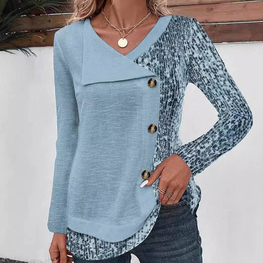 FASHION THREAD PIT PRINTED V-NECK T-SHIRT