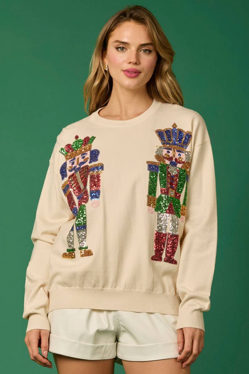 CWTBLL01264_CHRISTMAS SOLDIER SEQUIN LOOSE SWEATSHIRT