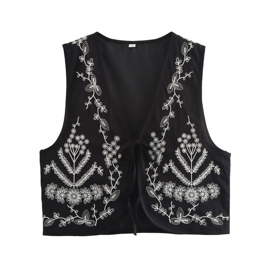 Embroidered Sleeveless Vest ? French Vintage Style
