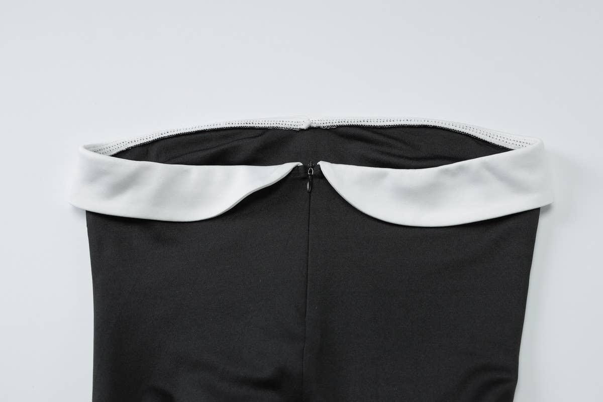 Contrasting color cinched waist strapless dress