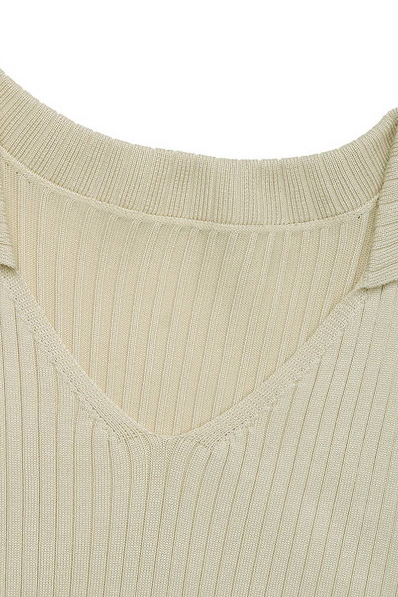 CWDMD01035_VINTAGE LANTERN SLEEVE V NECK KNIT SWEATER DRESS