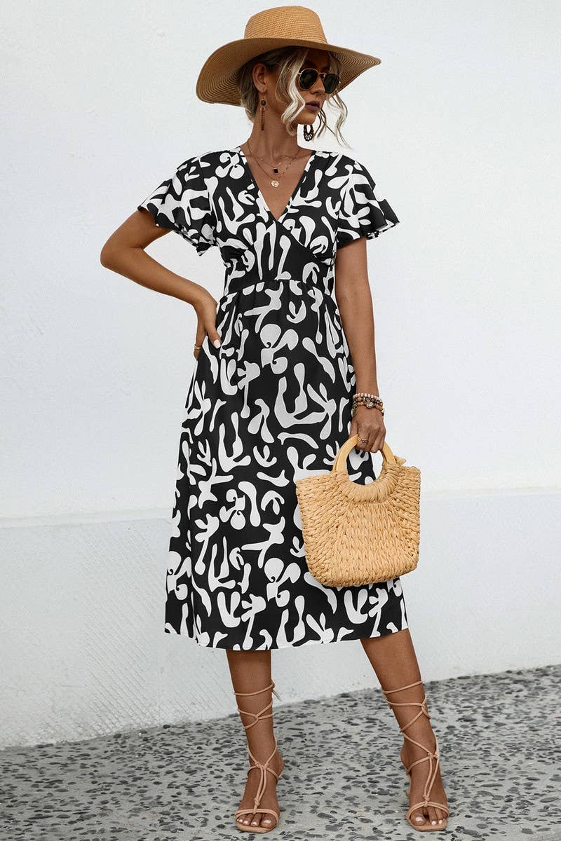 CWDSD7114_SUMMER COMFORTABLE CASUAL V-NECK DRESS