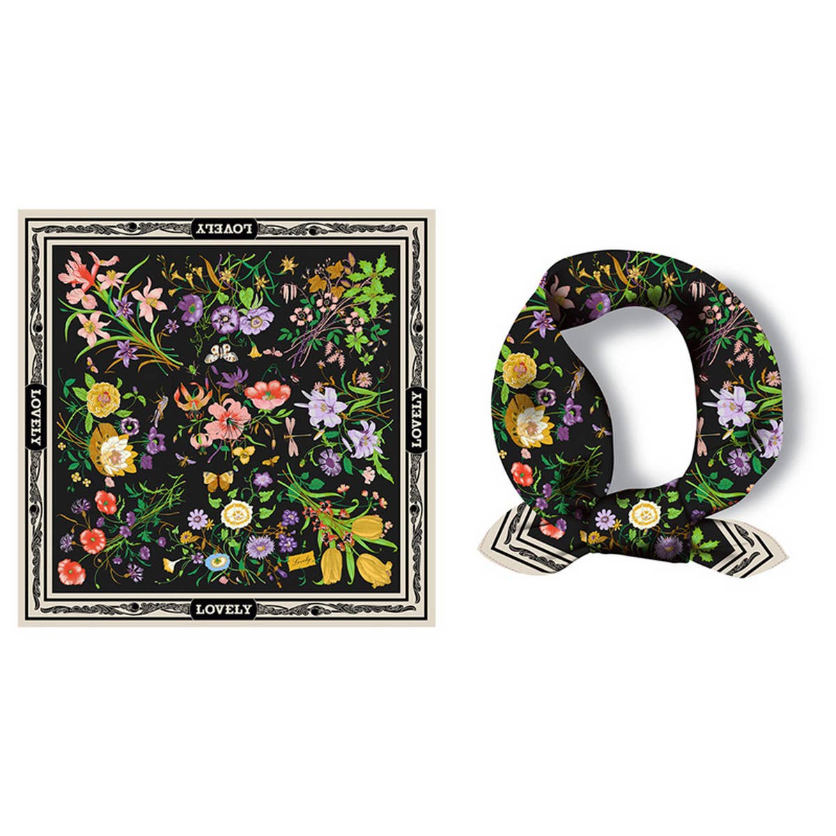 Floral Satin Square Scarf for Summer Sun Wrap