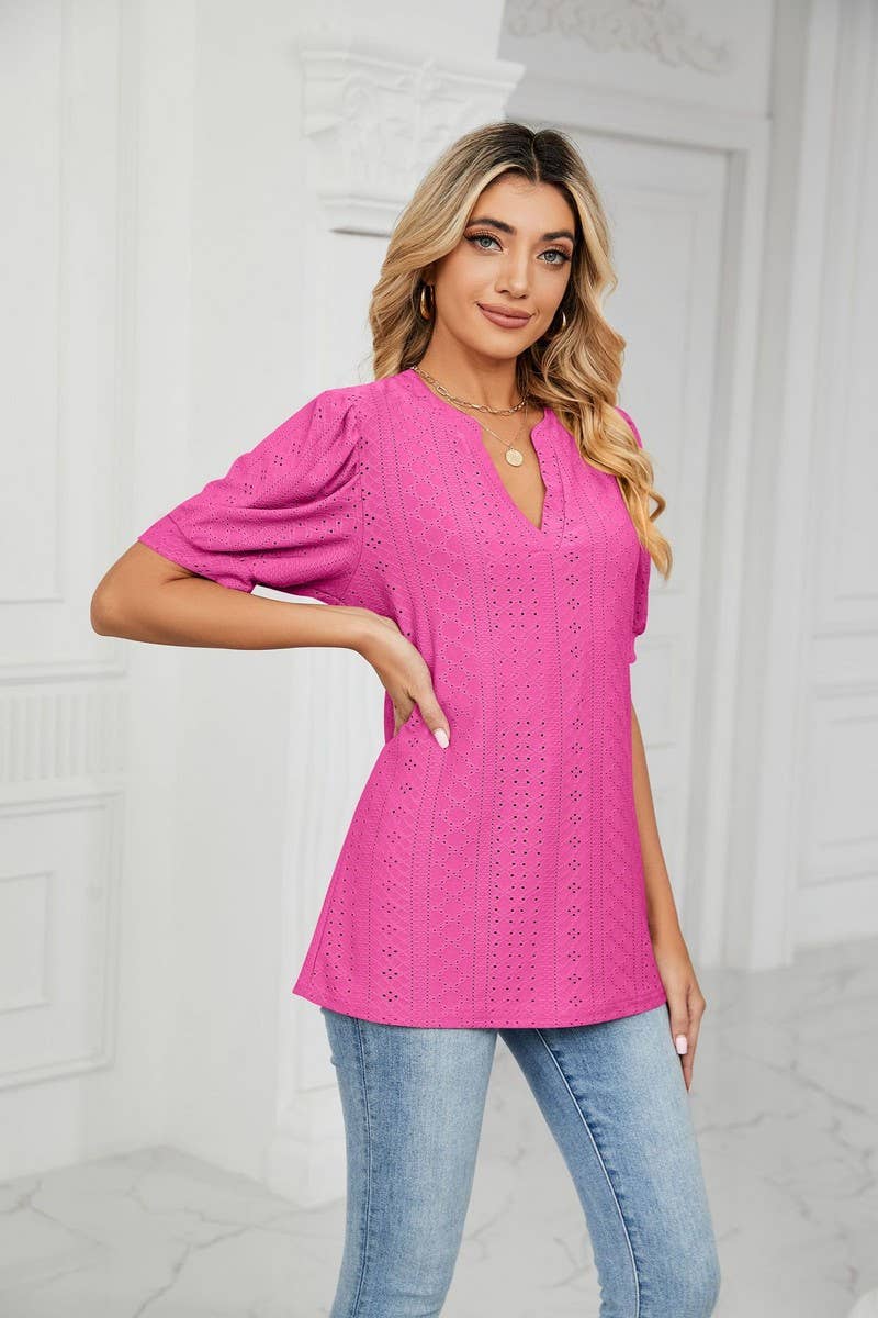 CWTSTS0358_V-Neck Short Sleeve Knit Top