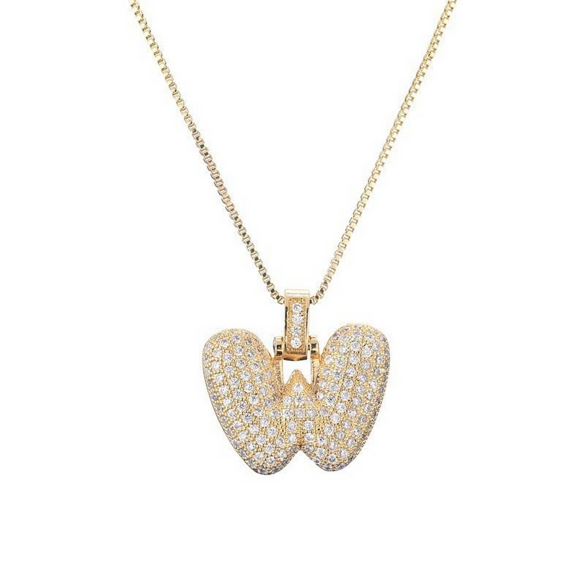 Copper Zirconia 26 Letters Pendant Necklace