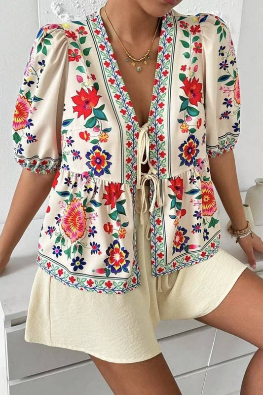 CWSTB2003_FLORAL TIE-FRONT KIMONO TOP & SHORTS SET