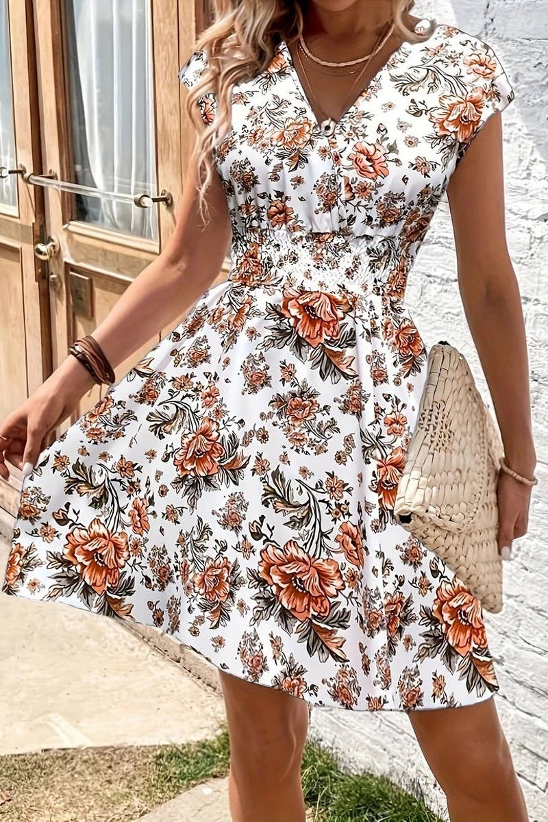 CWDSD8567_DEEP V FLORAL FLOWING SLEEVE DRESS