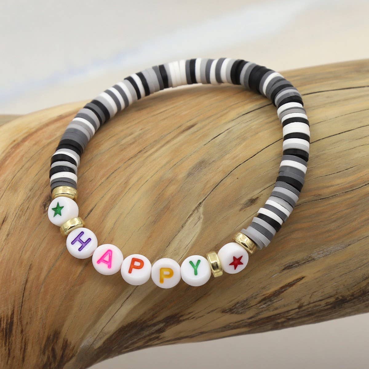 COLORFUL POLYMER CLAY LETTER BEADED BRACELET