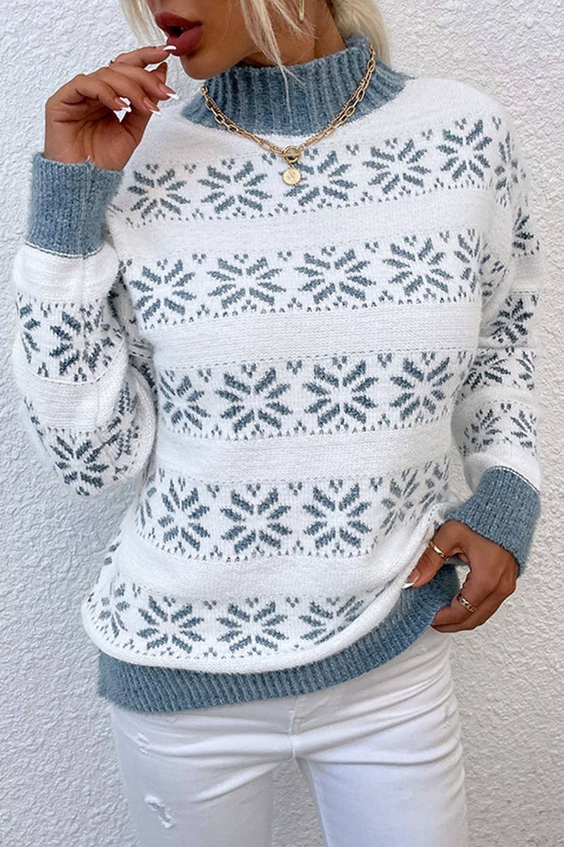 CWOSWL2565_HALF TURTLENECK SNOWFLAKE CHRISTMAS SWEATER