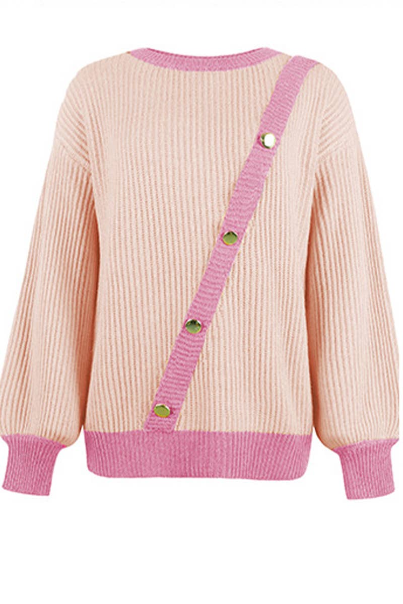 CONTRASTING BUTTON-UP PULLOVER KNITWEAR