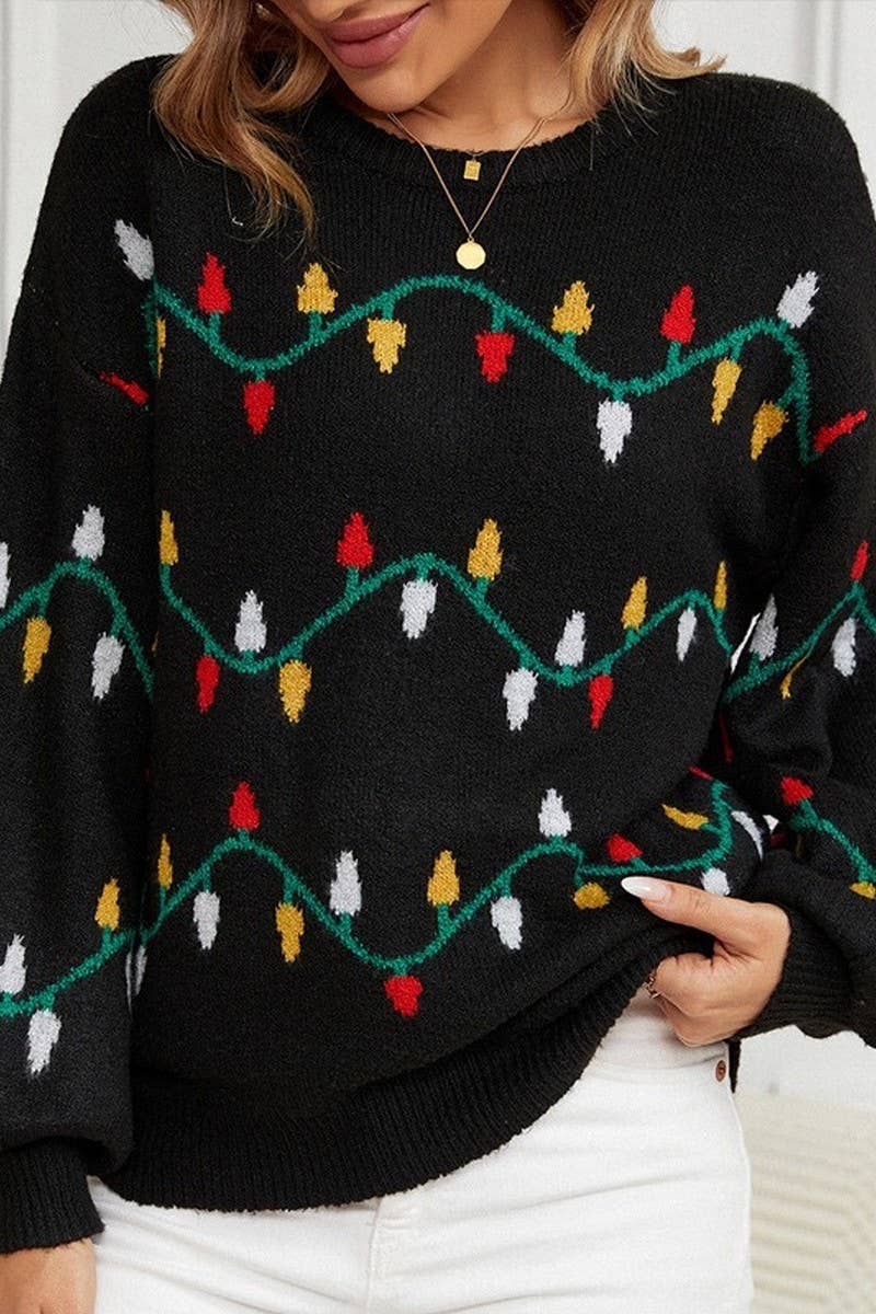 CWOSWL2435_COLORFUL LIGHTS SWEET CHRISTMAS SWEATER