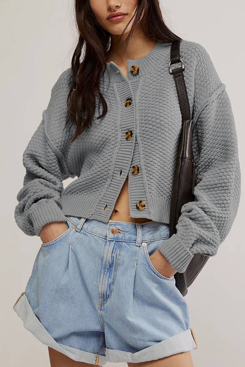 CWOCAL1828_CREW-NECK LONG SLEEVED CROP SWEATER CARDIGAN
