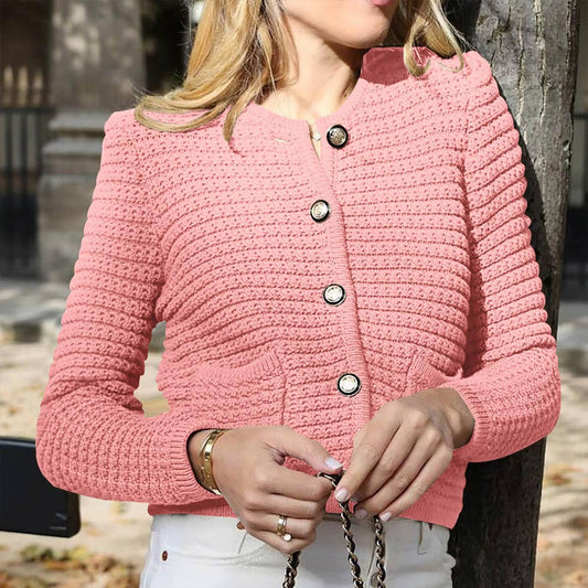 Crew-neck knitted commuter vintage casual cardigan