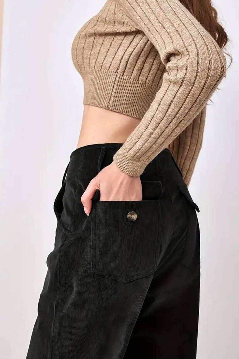CWBLP1400_SOLID COLOR HIGH WAIST CASUAL STRAIGHT TROUSERS