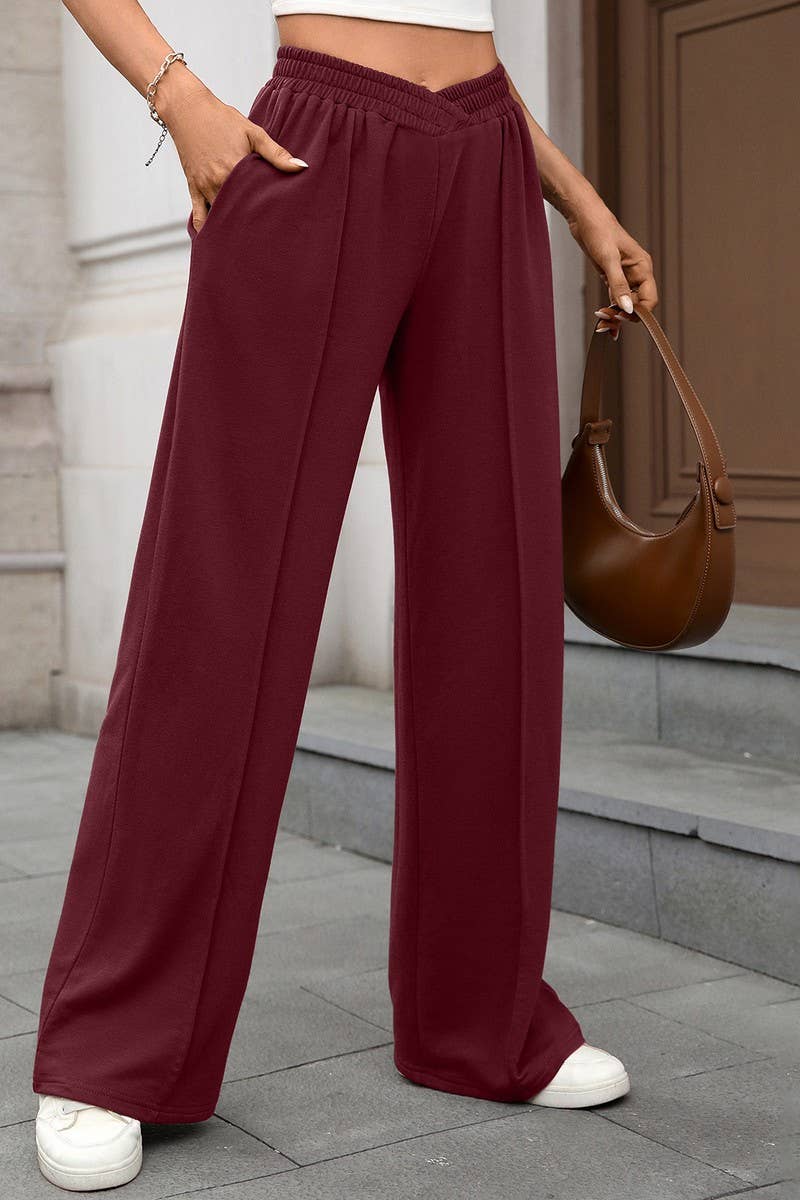 CWBLP01091_CASUAL ELASTIC WAIST WIDE LEG TROUSERS