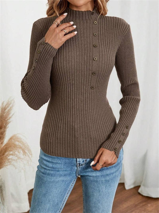 Button long-sleeved knitted base layer top