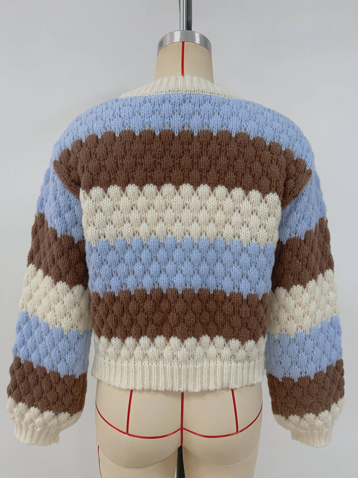 Color-blocking long-sleeved knitted cardigan