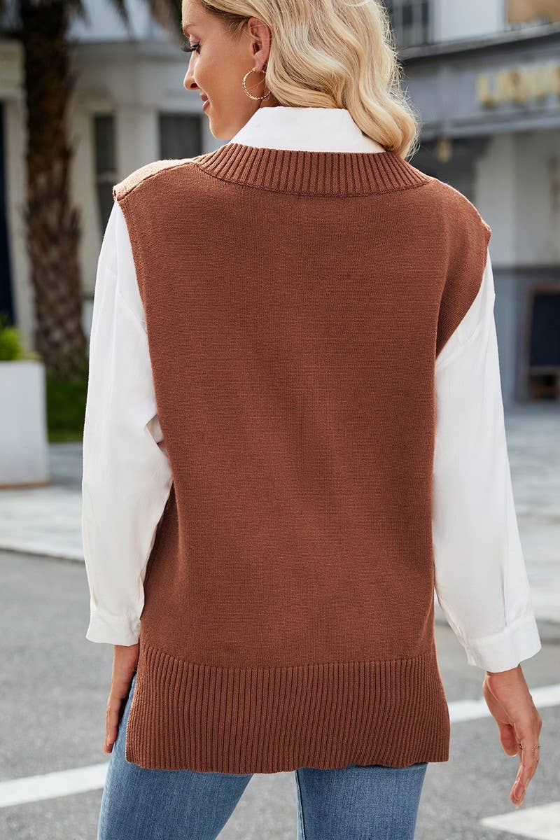 CWOV00134_SOLID COLOR SLEEVELESS KNITTED VEST
