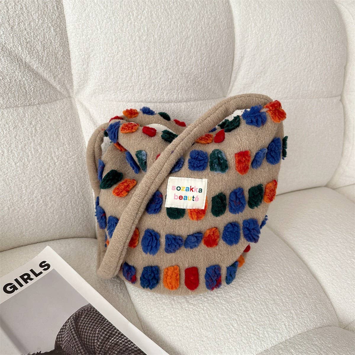 CWAB3896_PLUSH CROSSBODY HANDBAG SHOULDER BUCKET BAG