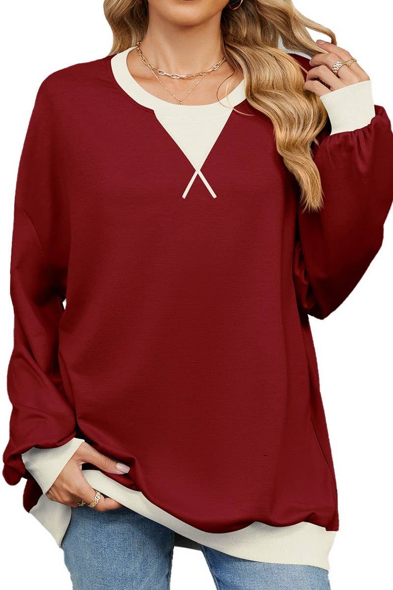 CWTBLL01311_CREW NECK COLORBLOCK LONG SLEEVE SWEATSHIRT