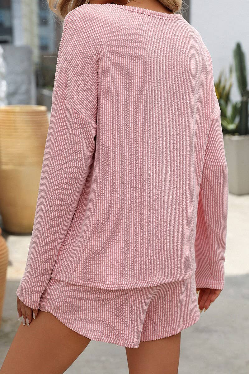 CWSTB1089_LONG-SLEEVED STRIPED SHORTS HOME WEAR SET