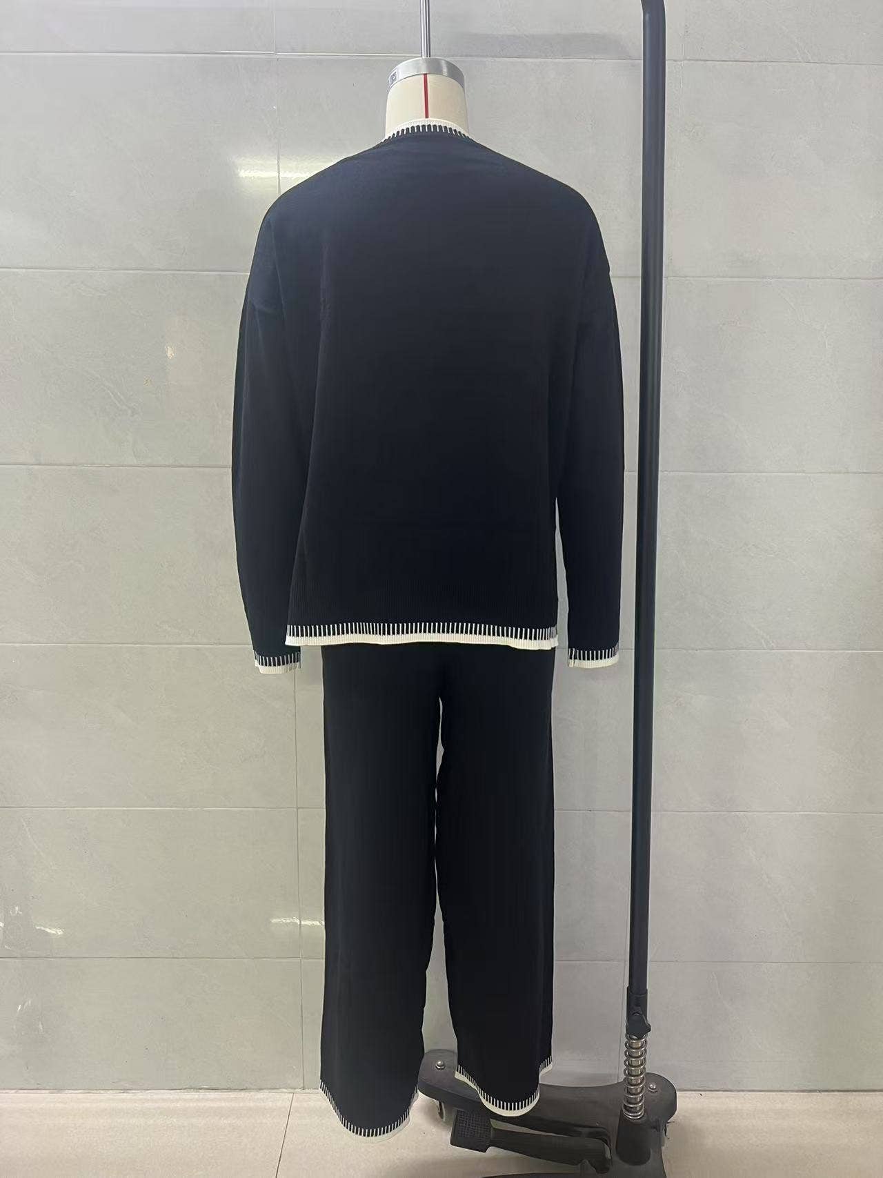 Contrast color sweater trousers two - piece set