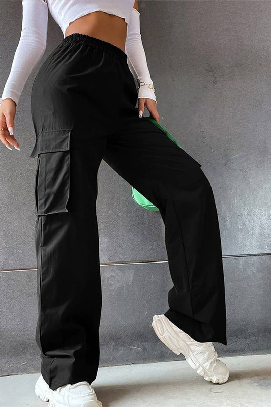 ELASTIC WAIST POCKET CASUAL CARGO PANTS_CWBLP0457