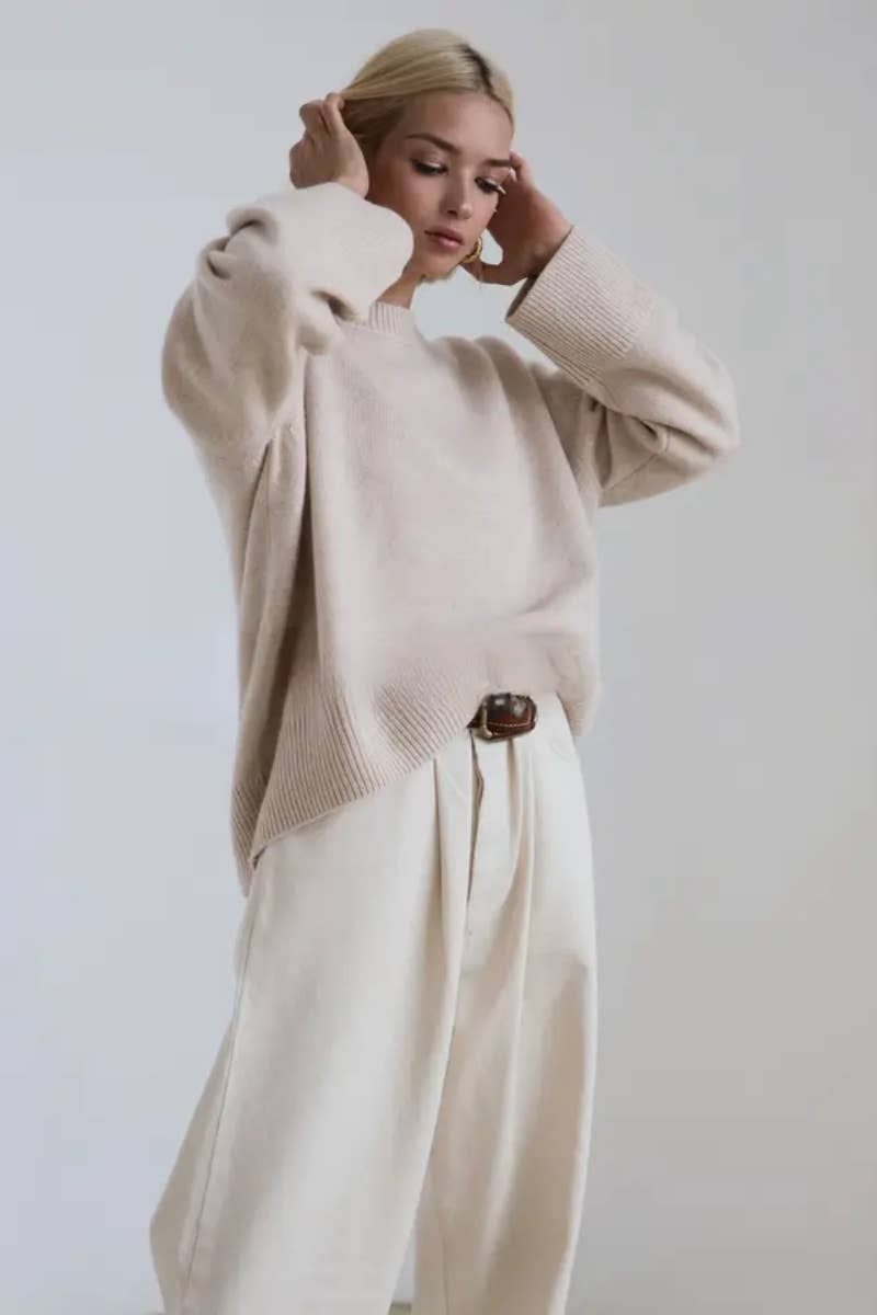 CWOSWL6631_CREW-NECK LONG-SLEEVED SOLID COLOR SWEATER