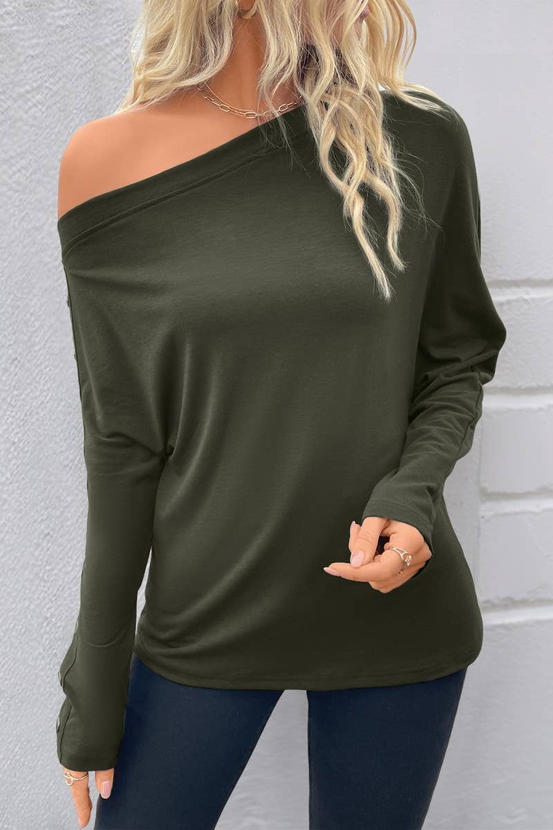 CWTBLL4062_OFF-SHOULDER LIGHTWEIGHT LONG SLEEVE PULLOVER