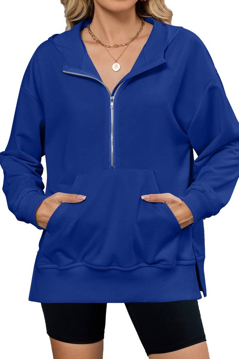 CWTTL00998_HOODED LOOSE FIT ZIPPER POCKET SWEATSHIRT