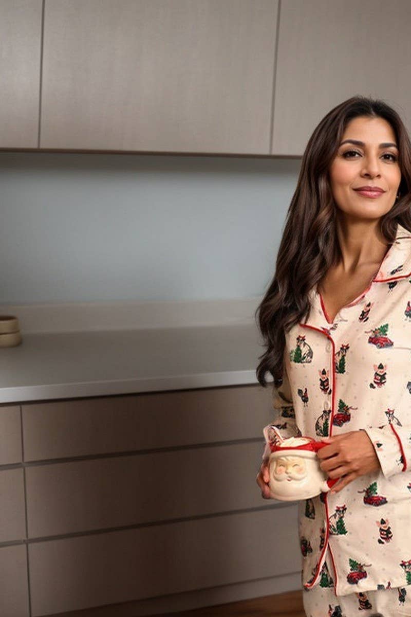 CWSPJ0434_PRINT LONG SLEEVE PAJAMA SET WITH COLLAR