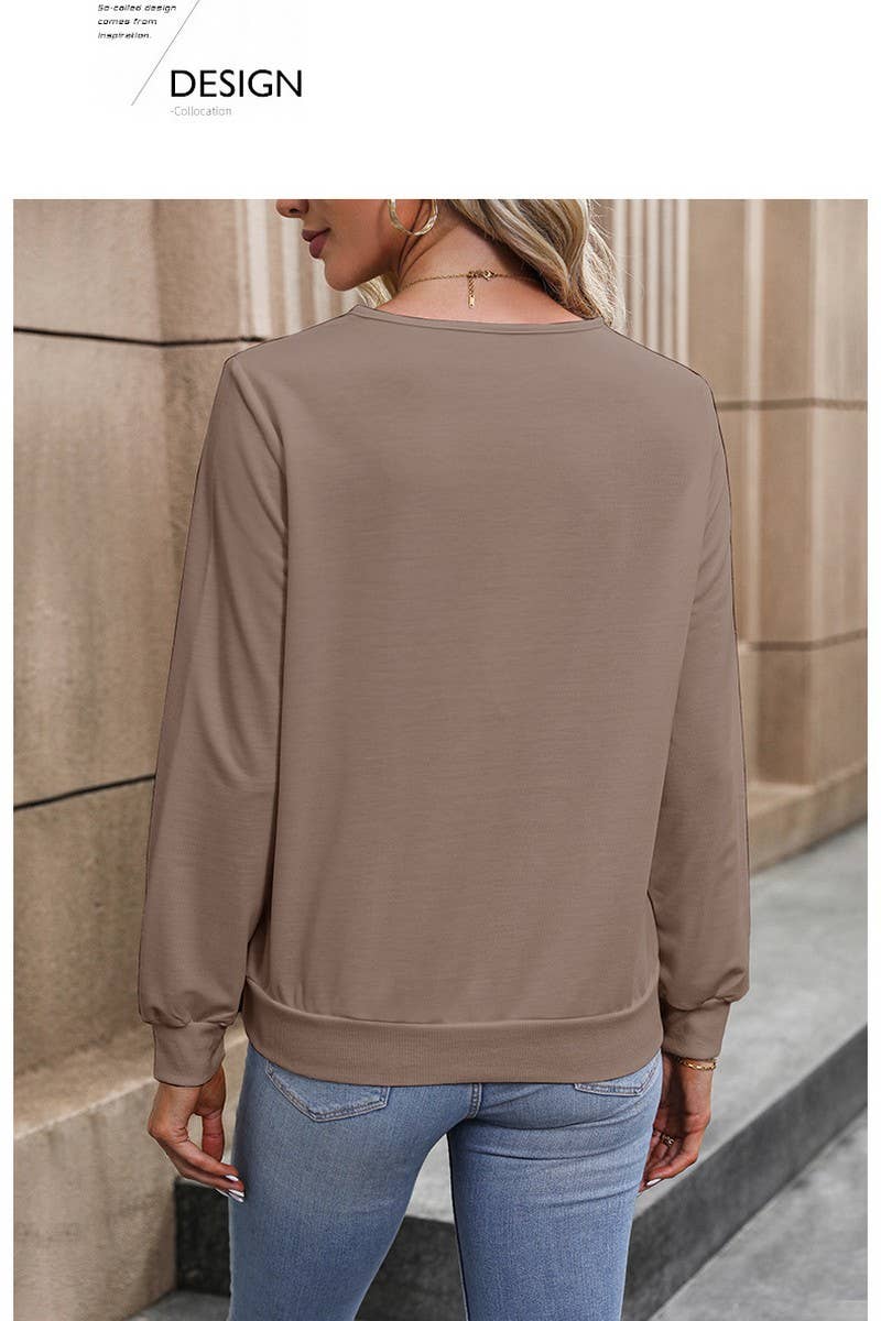 CWTBLL4041_SOLID WHITE V-NECK LONG SLEEVE SWEATSHIRT