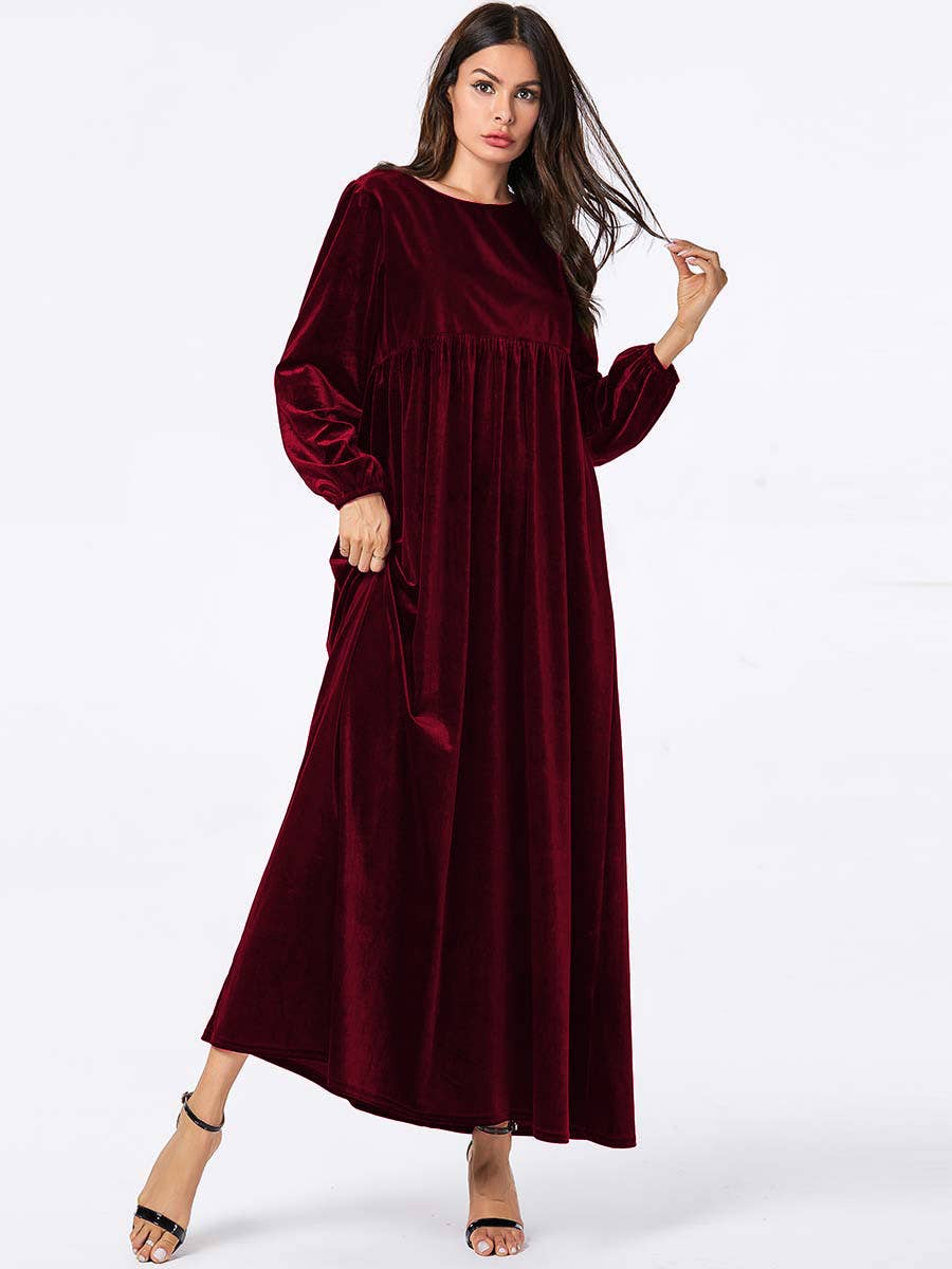 Fashionable round-neck velvet loose dress