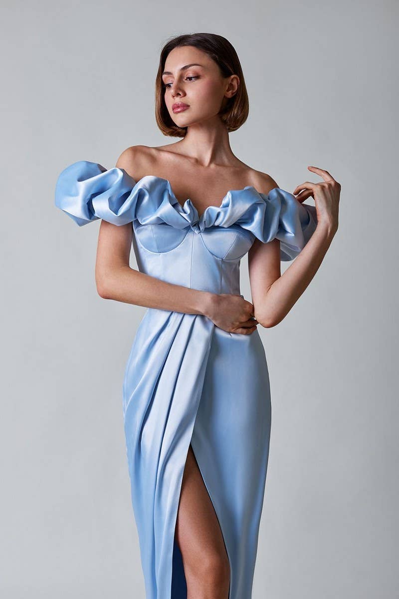CWDMD5622_ELEGANT OFF-SHOULDER RUFFLE HIGH SLIT MAXI DRESS