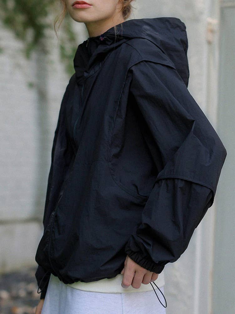 Breathable drawstring hooded sunscreen coat