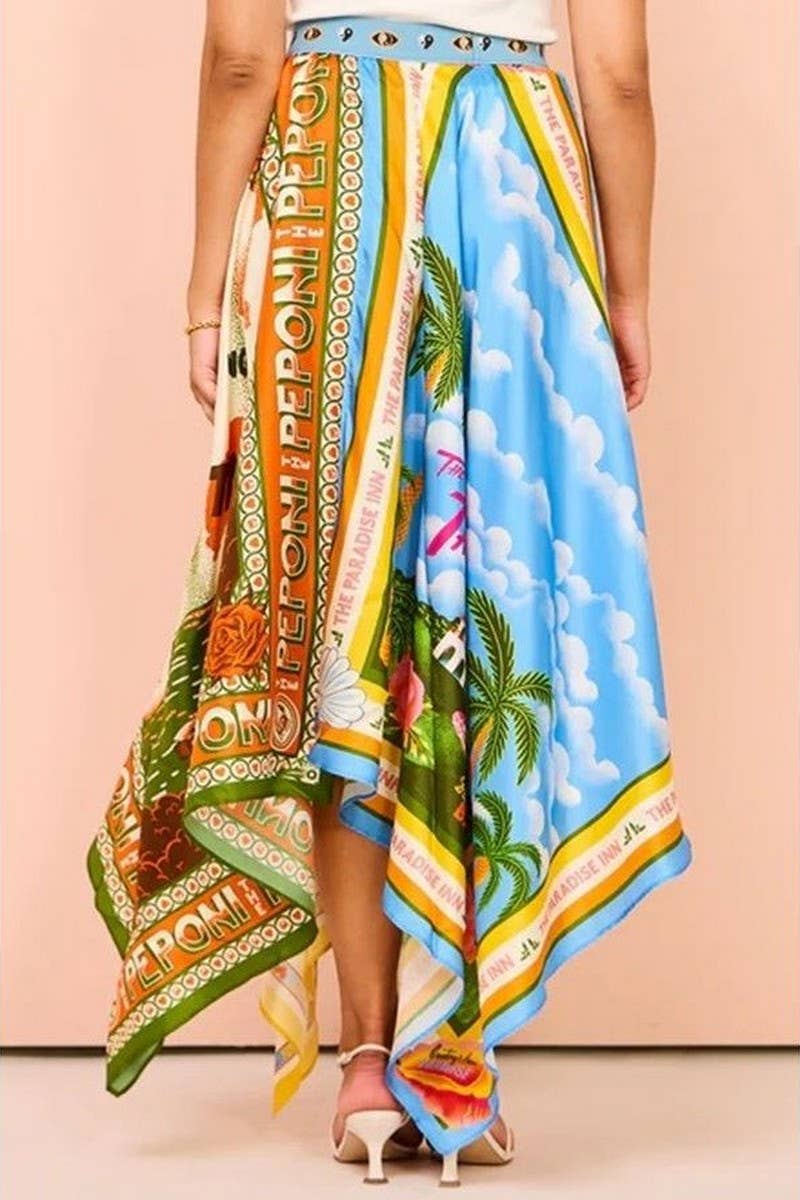 CWBMS0451_FLORAL ASYMMETRIC HEM WAIST A-LINE SKIRT