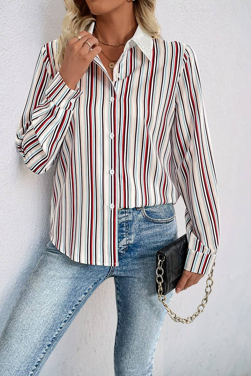 CWTSTL2070_VERTICAL STRIPED LONG SLEEVE LAPEL SHIRT