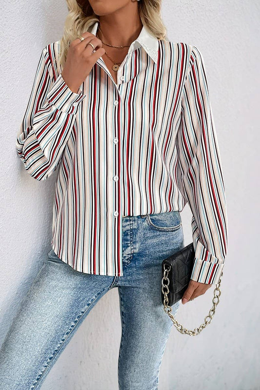 CWTSTL2070_VERTICAL STRIPED LONG SLEEVE LAPEL SHIRT