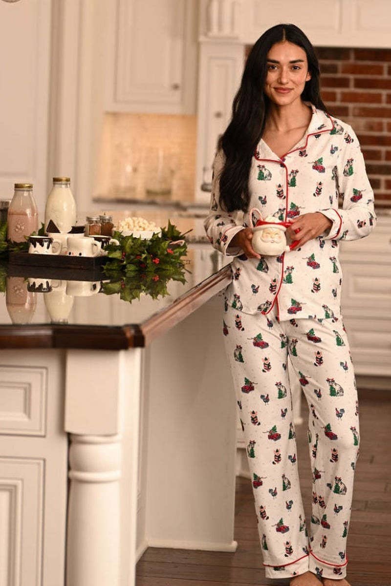 CWSPJ0434_PRINT LONG SLEEVE PAJAMA SET WITH COLLAR