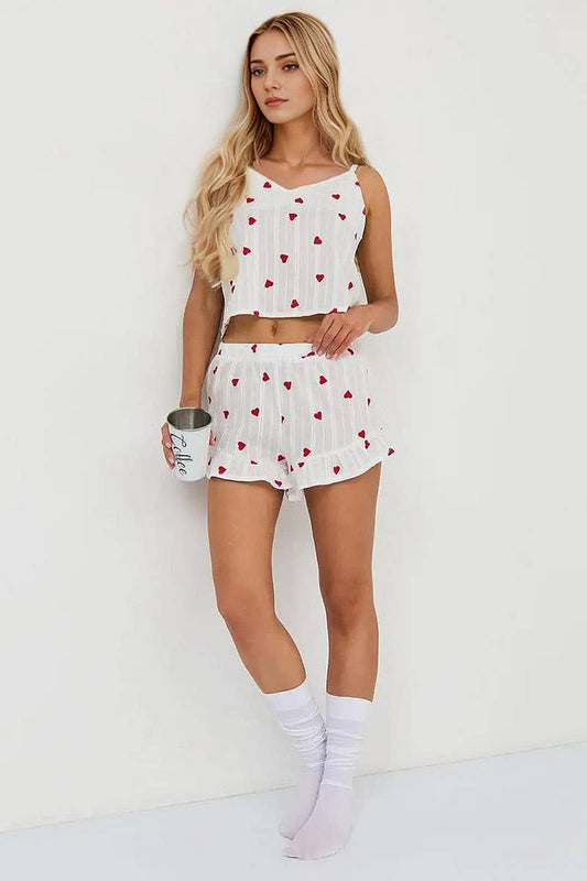 CWSPJ0071_LOVE PRINTED HALTER SHORTS PAJAMA SET