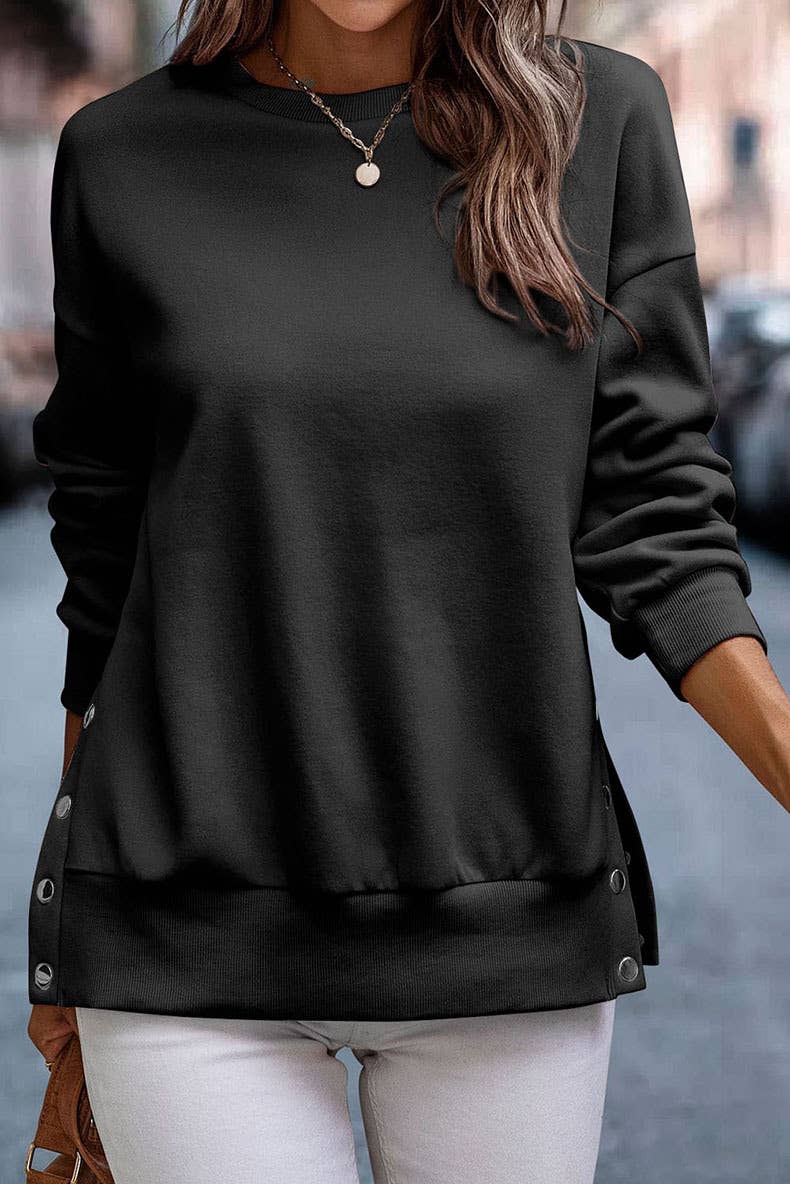 Casual style split loose long-sleeved sweatshirt