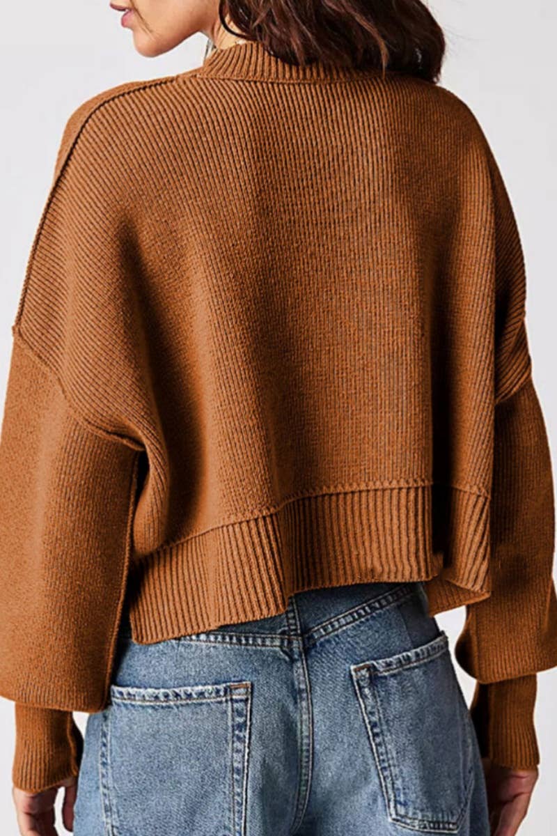 CWOSWL6722_FASHION CREW-NECK LONG-SLEEVED LOOSE SWEATER