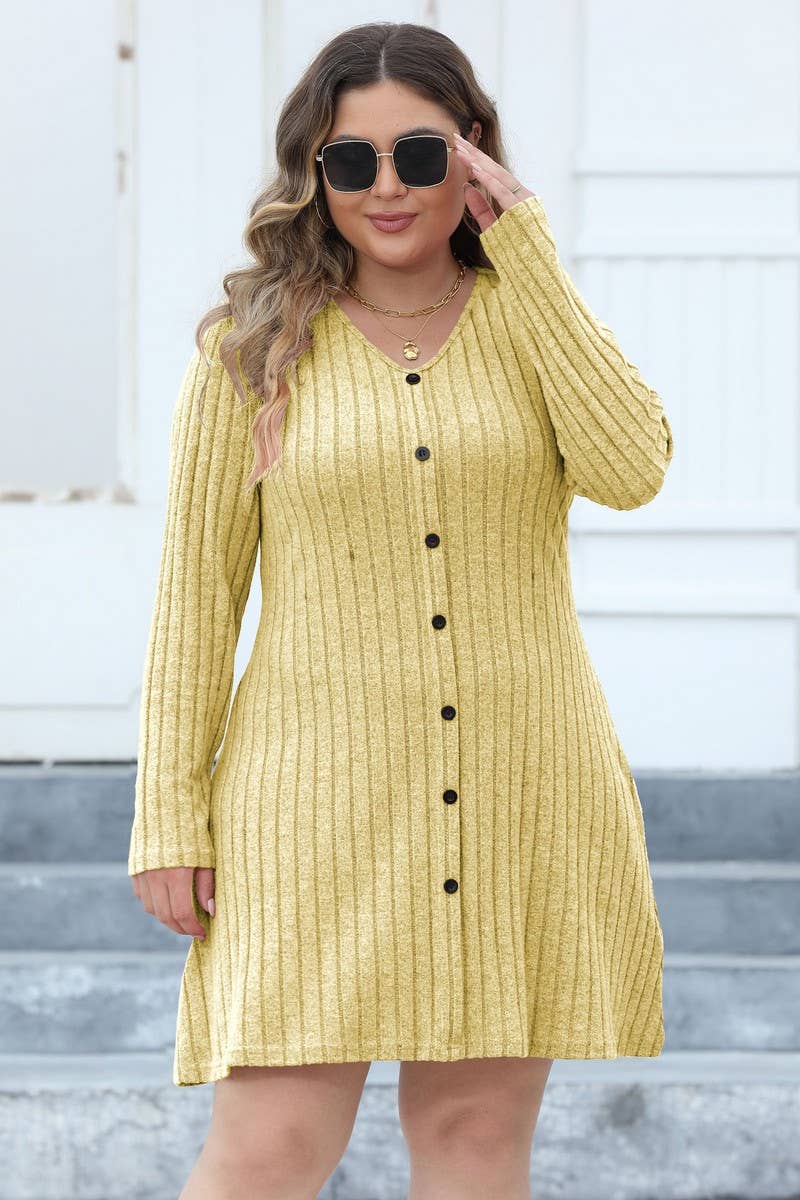 CWDSD1996_ Plus Size High WaistElegant Long Sleeve Dress