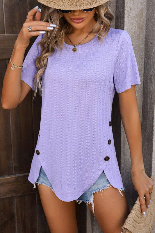 CWTBLS0912_ROUND NECK WHEAT JACQUARD SHORT SLEEVE TOP