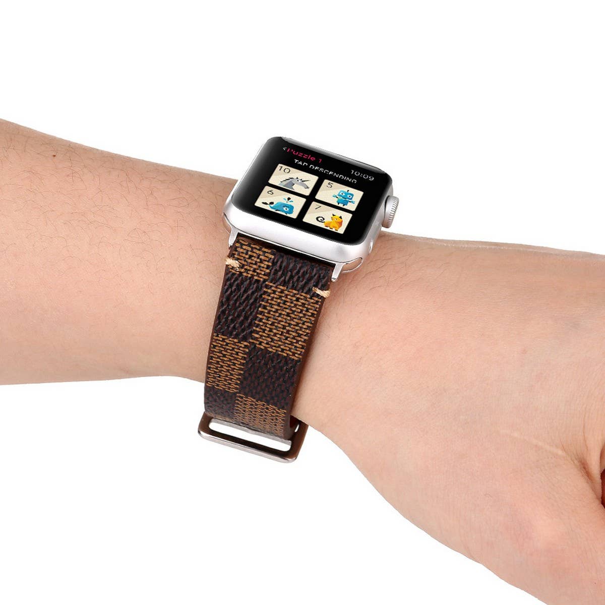 APPLE WATCH9 STYLISH PLAID LEATHER STRAP_CWASC1579