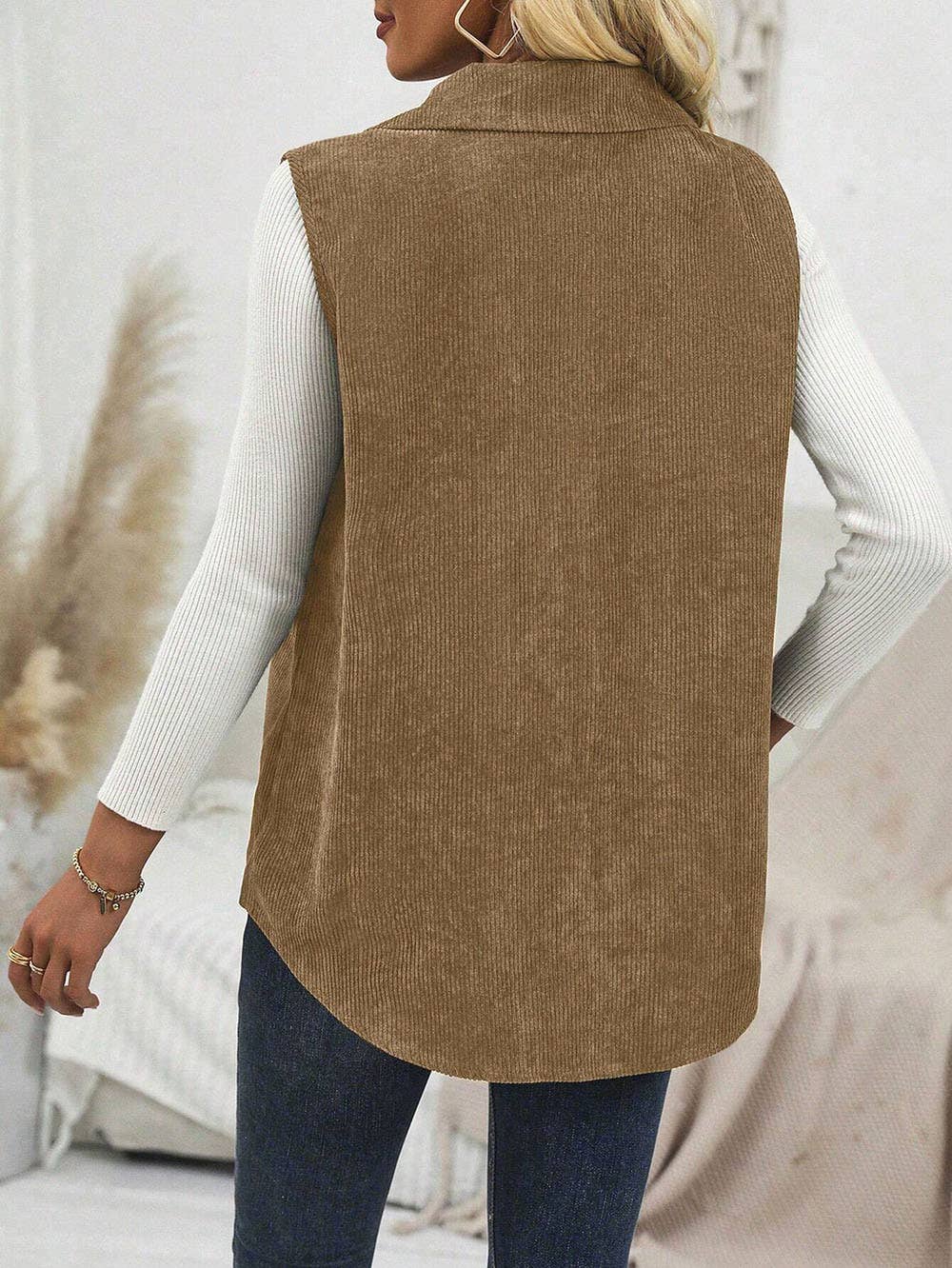 Casual corduroy lapel cardigan