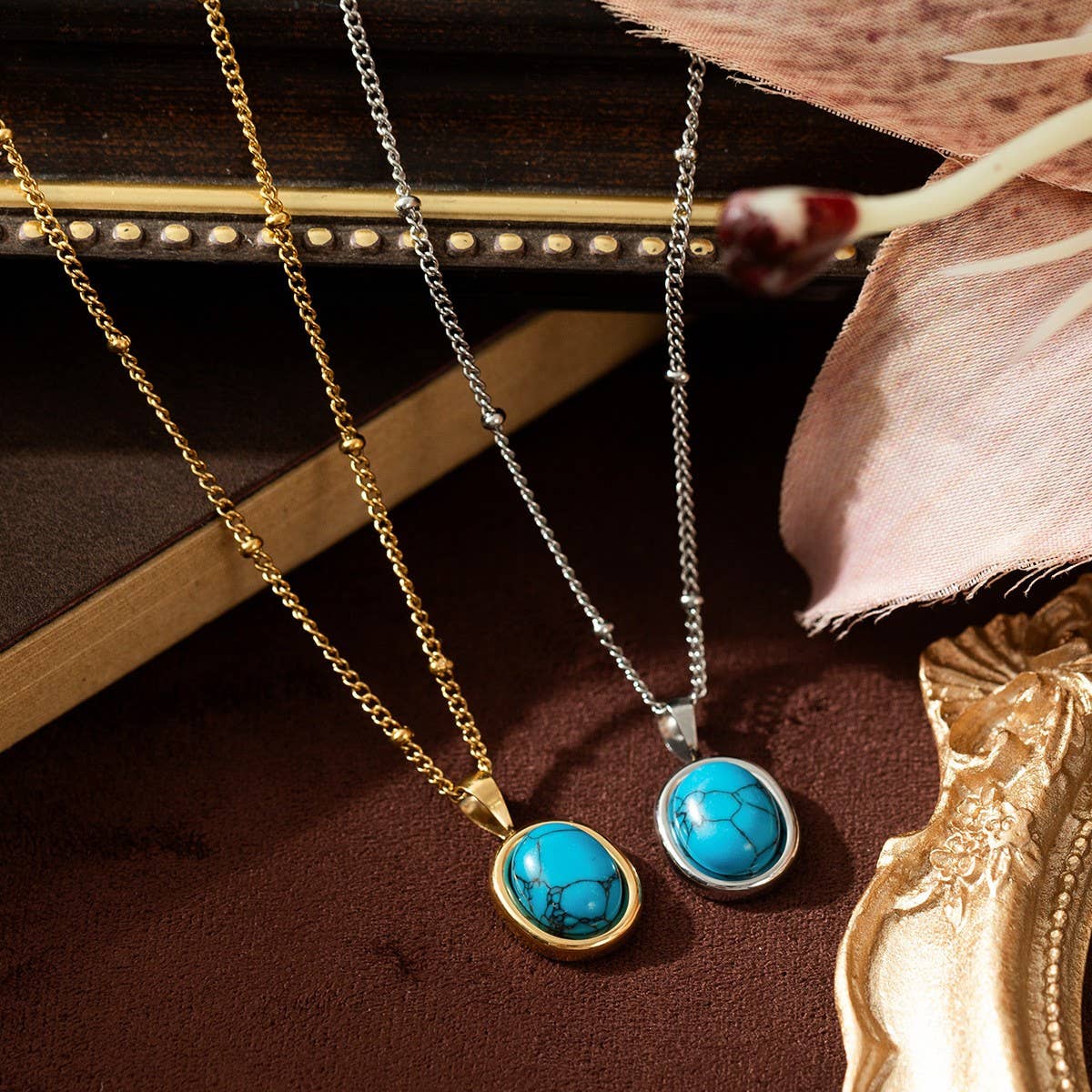 Stainless Steel Fashion Natural Turquoise Necklace_CWMM5699